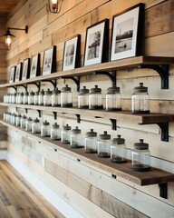 Stylish mock up poster frame, nordic and contemporary interior design. Gallery wall with empty frame and copy space. Scandinavian style home interior design of modern living room.