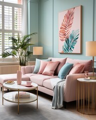 Stylish mock up poster frame, nordic and contemporary interior design. Gallery wall with empty frame and copy space. Scandinavian style home interior design of modern living room.