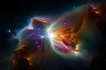 Fotobehang a mesmerizing stellar nursery, where luminous gas clouds are birthing newborn stars in a celestial spectacle of unparalleled realism and flawlessness - AI Generative © Being Imaginative