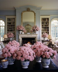 Stylish mock up poster frame, nordic and contemporary interior design. Gallery wall with empty frame and copy space. Scandinavian style home interior design of modern living room.