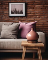 Stylish mock up poster frame, nordic and contemporary interior design. Gallery wall with empty frame and copy space. Scandinavian style home interior design of modern living room.