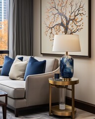 Stylish mock up poster frame, nordic and contemporary interior design. Gallery wall with empty frame and copy space. Scandinavian style home interior design of modern living room.