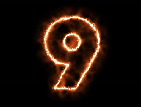 Animated Alphabet number one glowing in the dark orange blue neon light, fiery text numbers electric numbers alphabets