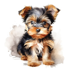 Portrait of yorkshire terrier puppy. watercolor painting on white background. Digital illustration generative AI.