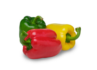 Fresh vegetables Three sweet Red, Yellow, Green Peppers isolated on white background,with clipping path.