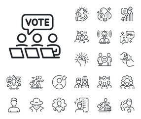 Internet vote sign. Specialist, doctor and job competition outline icons. Online Voting line icon. Web election symbol. Online Voting line sign. Avatar placeholder, spy headshot icon. Vector