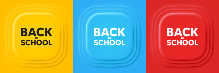 Back to school tag. Neumorphic offer banners. Education offer. End of vacation slogan. Back to school podium background. Product infographics. Vector