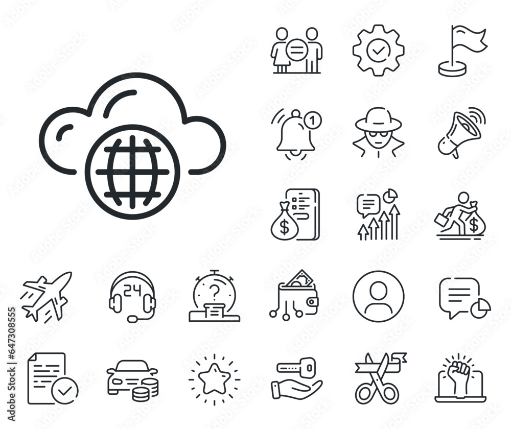 Poster internet data storage sign. salaryman, gender equality and alert bell outline icons. cloud computing