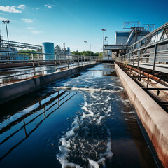 Industrial wastewater treatment plant purifying water before it is discharged new