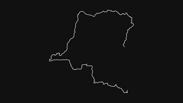 Congo map animation line. Black line animation letters drawing on a white background.