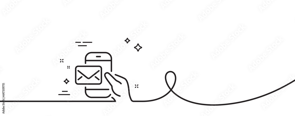 Poster messenger mail line icon. continuous one line with curl. new newsletter sign. phone e-mail symbol. m