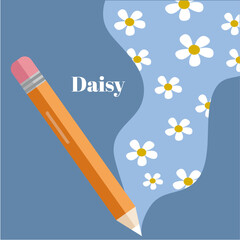  Illustration with Pencil and Background Daisy
