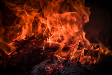 Fire with sparks and firewood on a black background
