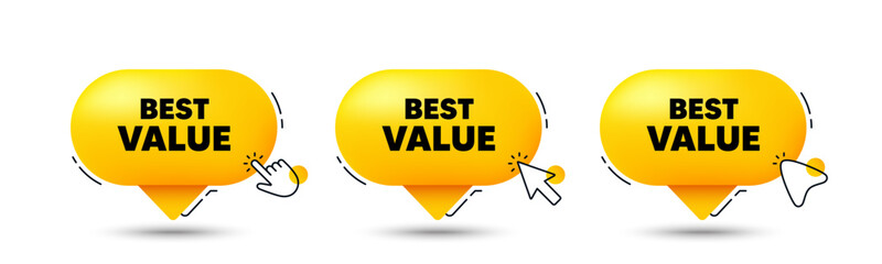 Best value tag. Click here buttons. Special offer Sale sign. Advertising Discounts symbol. Best value speech bubble chat message. Talk box infographics. Vector