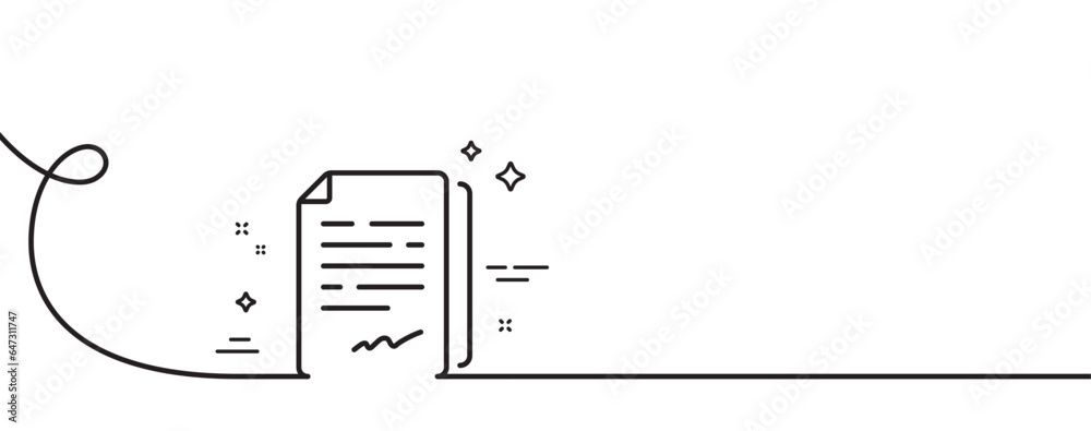 Poster document signature line icon. continuous one line with curl. agreement doc file sign. office note sy