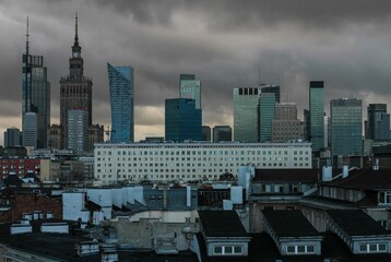 Contrast of roofs and old tenements of Warsaw.