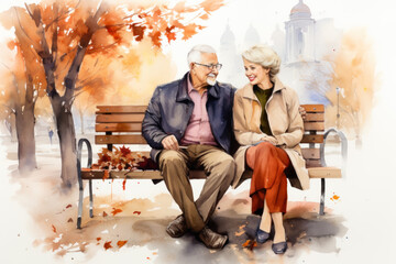 Couple enjoying Leaf Peeping fall foliage in the park in autumn