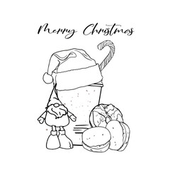 Christmas colouring pages from Christmas elements, animals and other decorations. New Year's colouring. For child colouring book, tattoo design, printing, package, card, designer, clothes, icon