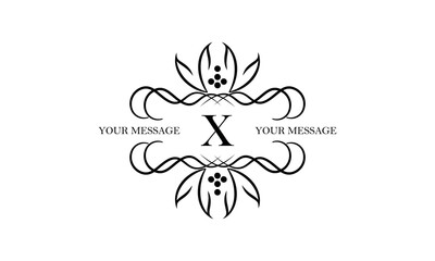 Logo with simple initial letter X isolated on white background and ornament around the letter. There is space for text. Can be used for business and corporate signs, emblems.
