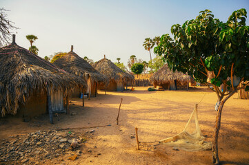 Traditional african village with clay houses in Senegal, Africa.