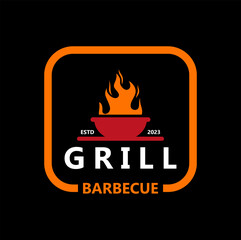 grill barbecue logo vintage. retro grilled barbecue food vector illustration 