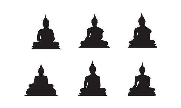 set of statue buddha logo icon