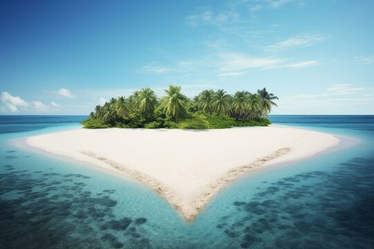 symbolic heart on a sandy island. love concept. Generative AI