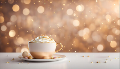 Elegant golden cup of cappuccino