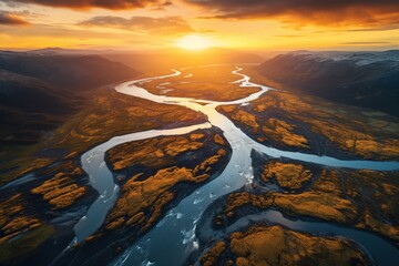 A glacial rivers from above. Aerial photograph of the river streams from Icelandic glaciers. Beautiful art of the Mother nature created in Iceland. Wallpaper background high quality photo. High - 647315387