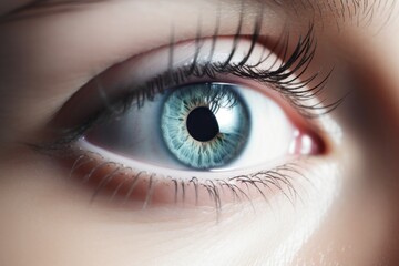 Close up of a female blue eye. Generative AI