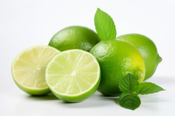 Lime and mint on a white background. Generative AI