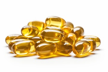 Omega 3 fish oil capsules on a white background. Generative AI