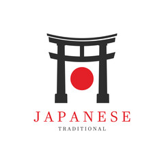 Japanese torii gate logo design vector illustration template