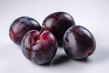 Plums on white background. Generative AI