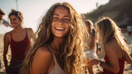 young women making a beach party