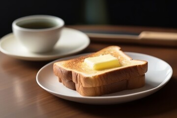 Slice toast bread with butter on table. Generative AI