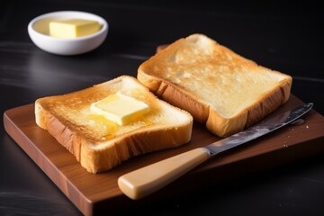 Slice toast bread with butter on table. Generative AI