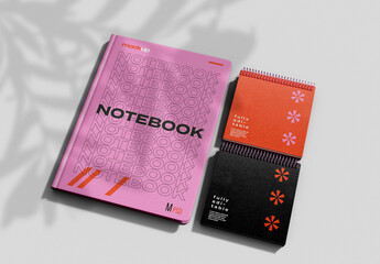 Fototapeta na wymiar Notebook and Spiral Notepad Mockup