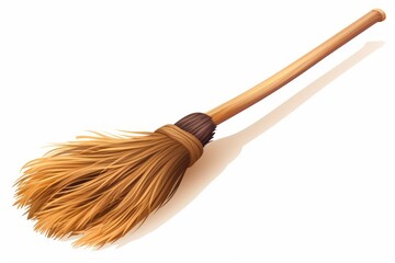 Witches broom stick. Old broom. Halloween accessory object. Isolated illustration. Generative AI