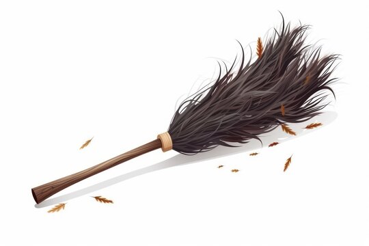Witches broom stick. Old broom. Halloween accessory object. Isolated illustration. Generative AI