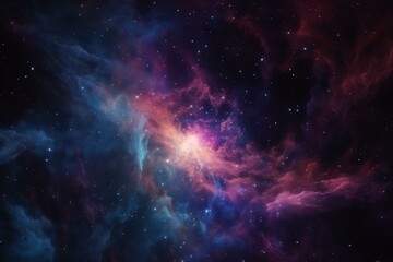 Fototapeta na wymiar Cosmic backdrop with vibrant nebula, countless stars, endless galaxies and ethereal stardust. Generative AI