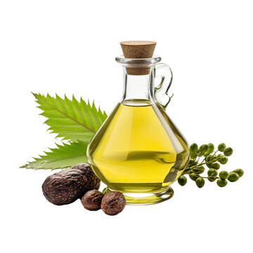 front view close up of Castor oil with ingredients isolated on a white transparent background