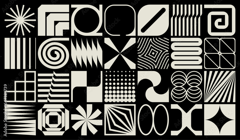 Canvas Prints abstract monochrome geometric vector shapes and figures, set of various brutalist and modernist elem