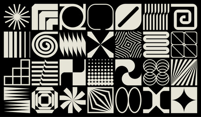 Abstract monochrome geometric vector shapes and figures, Set of various brutalist and modernist elements - obrazy, fototapety, plakaty