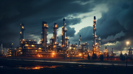 Obraz na płótnie Canvas petrochemical and power plant. oil refinery with evening sky scene. energy business concept