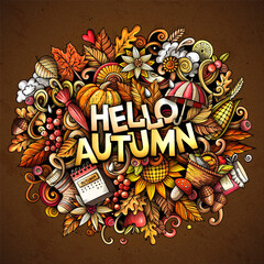 Hello Autumn nature cartoon doodle illustration