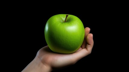 Hand holding green apple isolated background. AI generated
