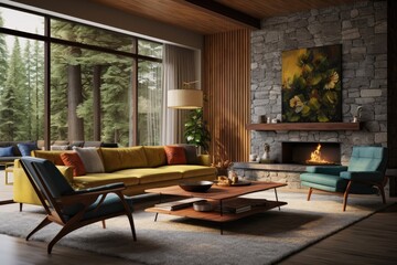 Mid century modern living room render