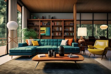 Mid century modern living room render