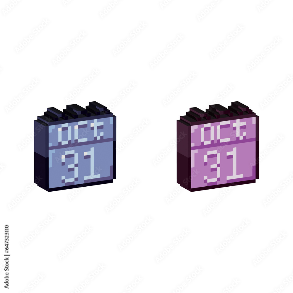 Poster isometric pixel art 3d of 31 october calendar for items asset. simple 3d of calendar on pixelated st